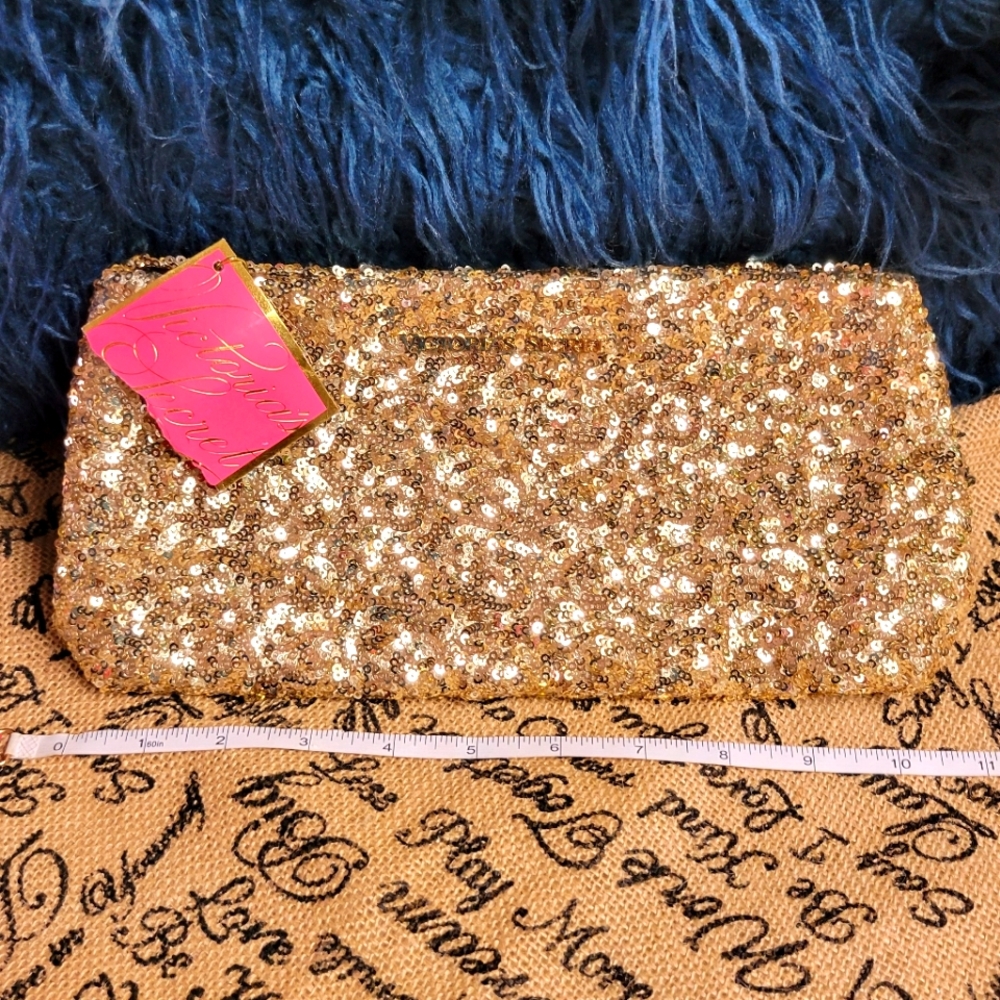 Victoria’s Secret gold sequin cosmetic bag